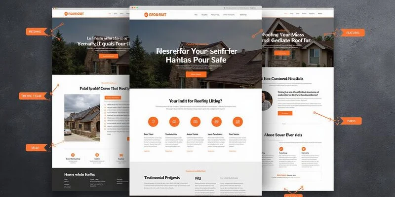 Complete roofing service page template layout with all conversion elements